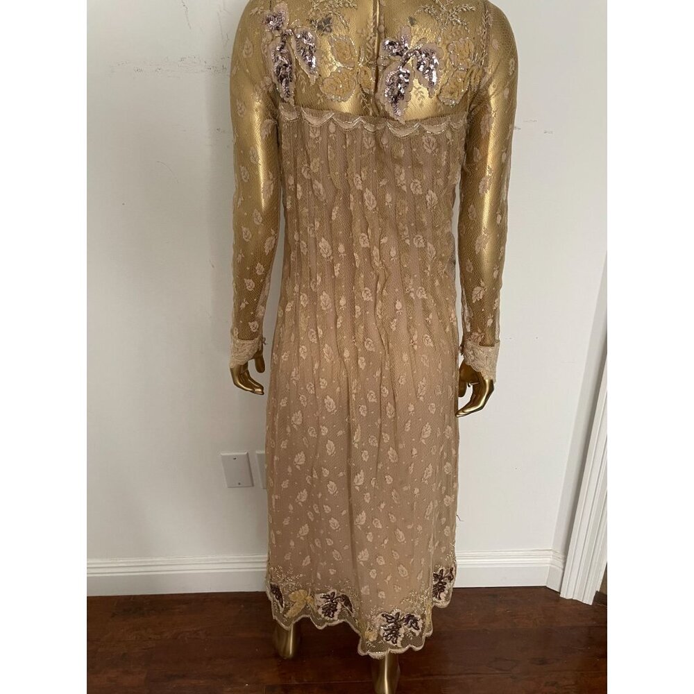 Vintage Rina Di Montella Sheer Lace Dress With Embroidered Floral Sequins Size 6 - Picture 3 of 16